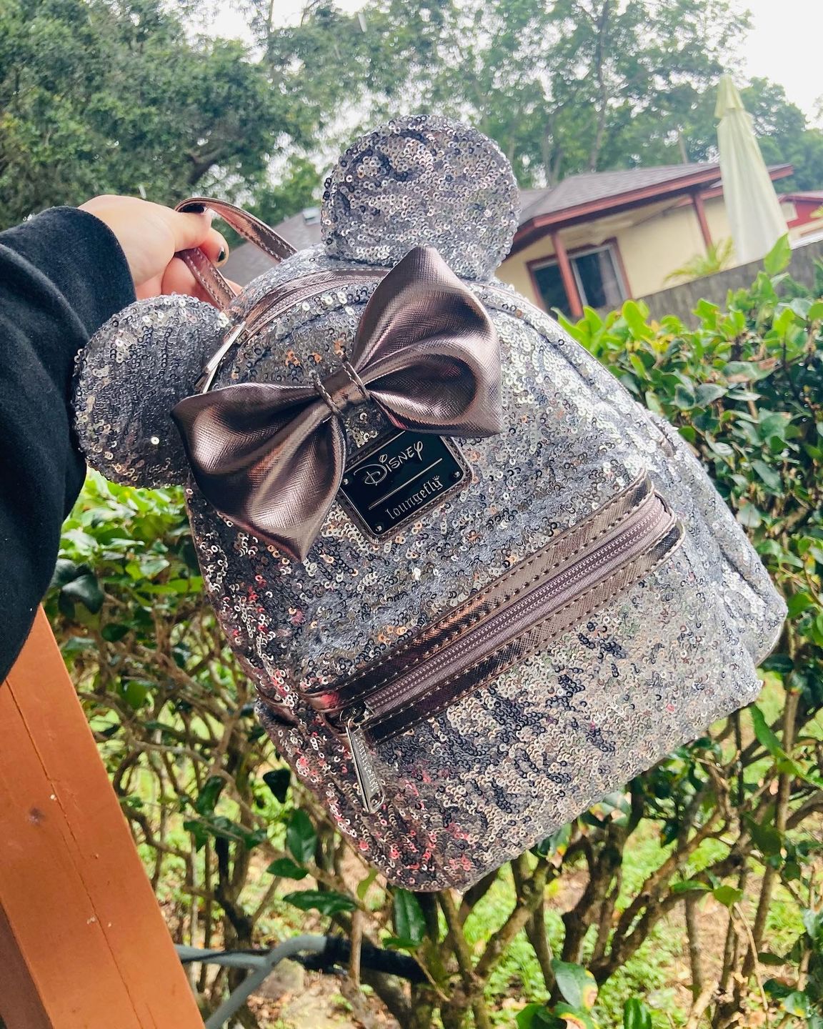 Customer photo review of 707 Street Exclusive - Disney Minnie Mouse Silver Sequin Mini Backpack - June Preorder