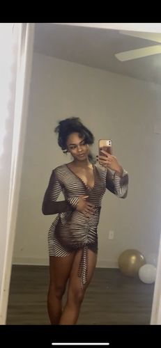 Customer photo review of See through V neck flared sleeve multicolor dress