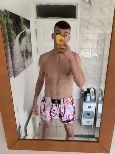 Customer photo review of Dripping Blood Print Muay Thai Boxing Shorts