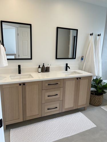 Customer photo review of Bridgeport 72" White Oak Bathroom Vanity, Double Sink