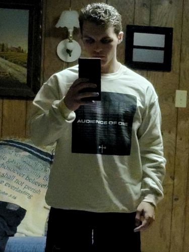 Customer photo review of Audience of One Crewneck - Tan