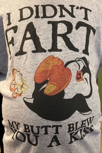 Customer photo review of Funny Fart Kiss Tee
