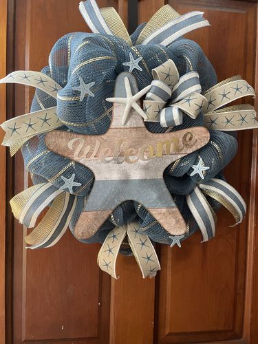 Customer photo review of 10.25"X10Yd Poly/Jute/Metallic Mesh Smoke Blue/Matte Gold RY8329W8