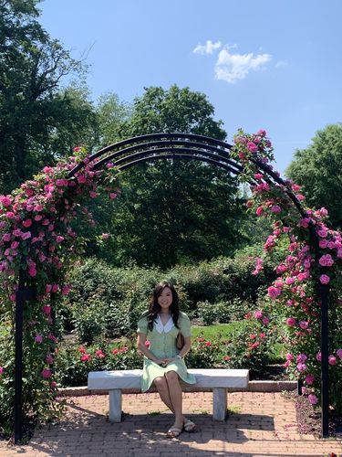 Customer photo review of Floral Puff Sleeve Denim Dress