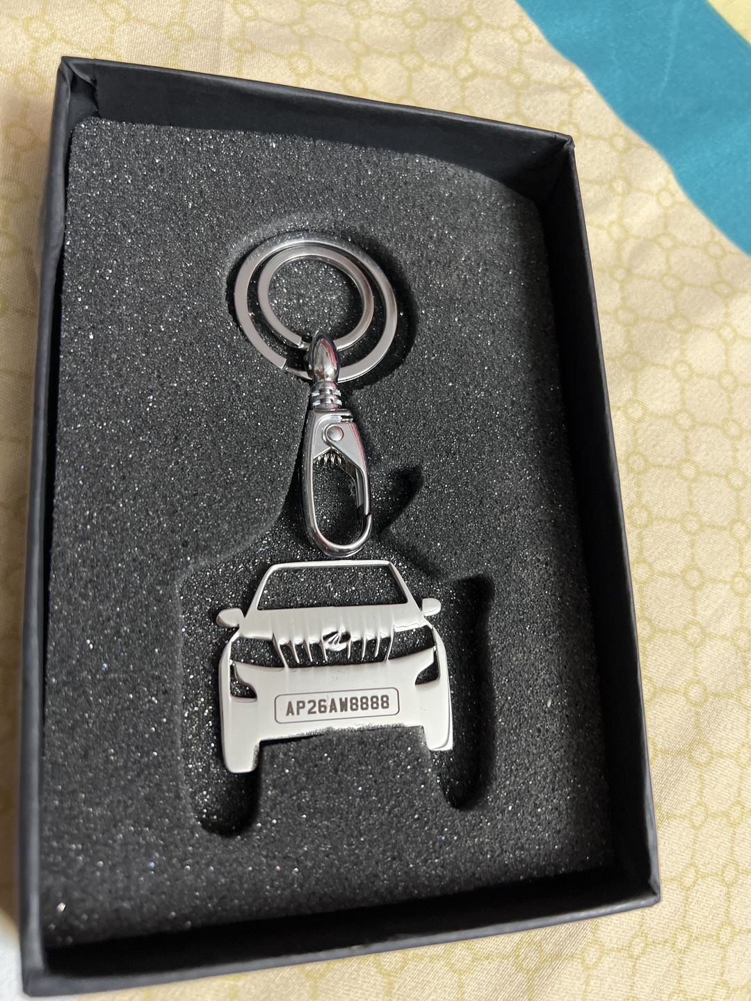 Customer photo review of Personalised Number Plate Car Keychain