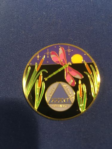 Customer photo review of 1 to 60 Year Dragonfly 9th Step Specialty AA Recovery Medallion - Tri-Plated Chip/Coin