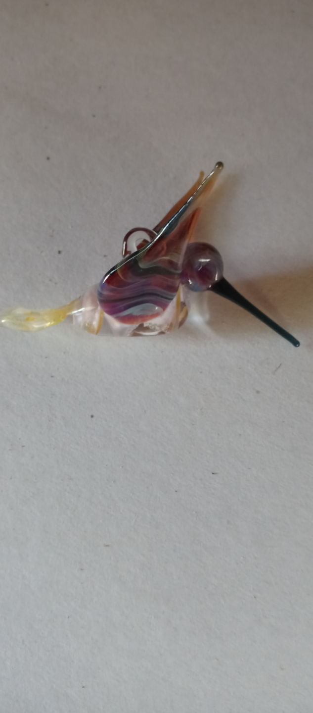 Customer photo review of Purple and Amber Glass Hummingbird Figurine with Cremains