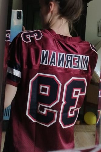Customer photo review of Custom Burgundy Black-Cream Mesh Authentic Football Jersey