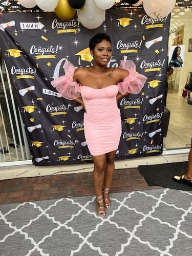 Customer photo review of Solid Color Ruffle Mesh Sleeve Pretty Bandeau Mini Dress