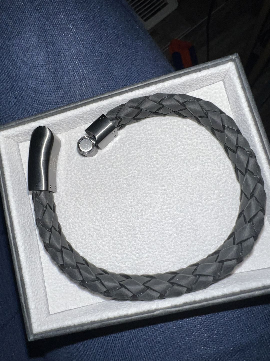 Customer photo review of 12mm Black Leather Engravable Bracelet