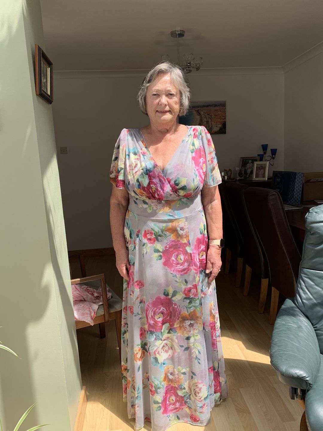 Customer photo review of Isabelle Silver Pink Float Sleeve Maxi Dress