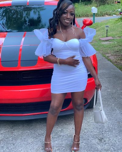 Customer photo review of Solid Color Ruffle Mesh Sleeve Pretty Bandeau Mini Dress