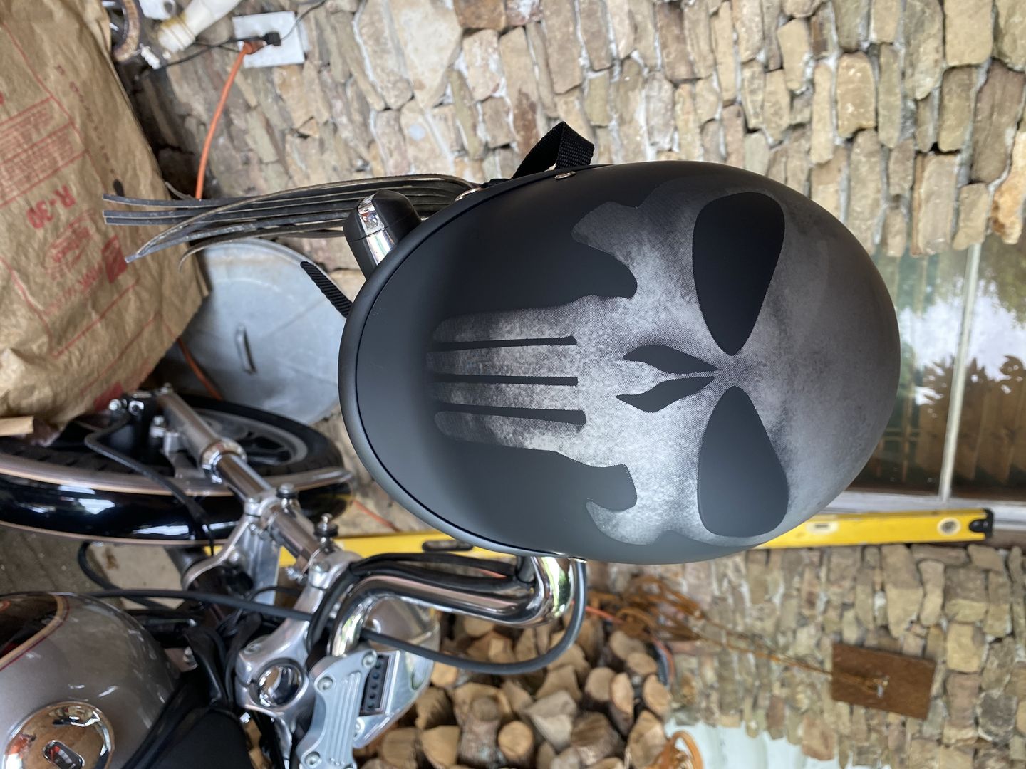 Customer photo review of Low Profile Reversible DOT Polo Helmet / Punisher