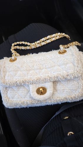 Customer photo review of Raw Trim Quilted Flap Shoulder Bag