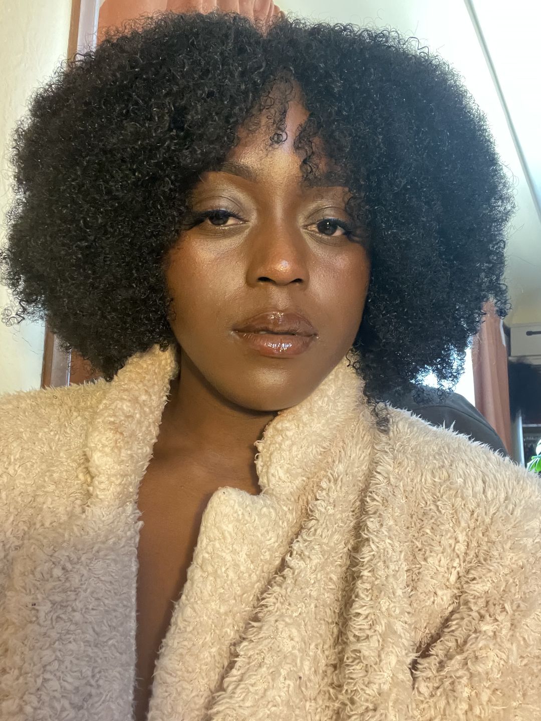 Customer photo review of Amber Bangs Brazilian Kinky Curly 5x5 Lace Closure Bob Wig