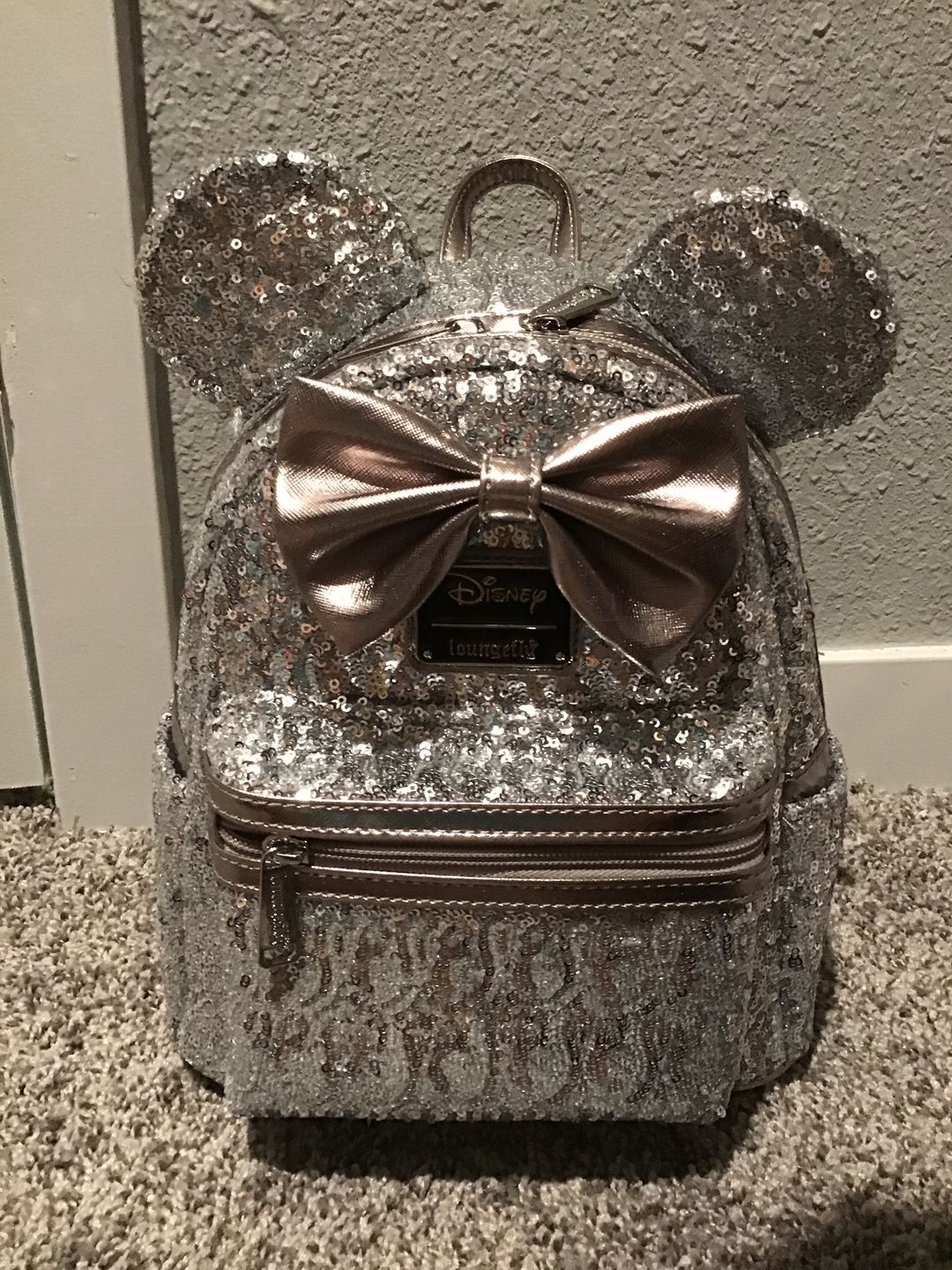 Customer photo review of 707 Street Exclusive - Loungefly Disney Minnie Mouse Silver Sequin Mini Backpack
