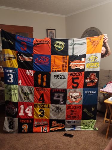 T-shirt quilt featuring russell sports team, hillcrest sports team by Beverly from OH