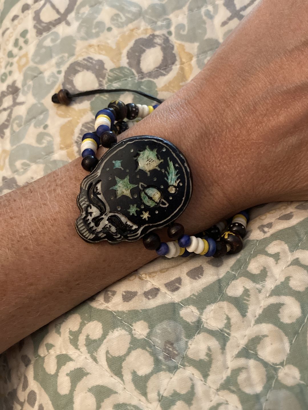 Customer photo review of Grateful Dead Cosmic Stealie Bone Bead Bracelet