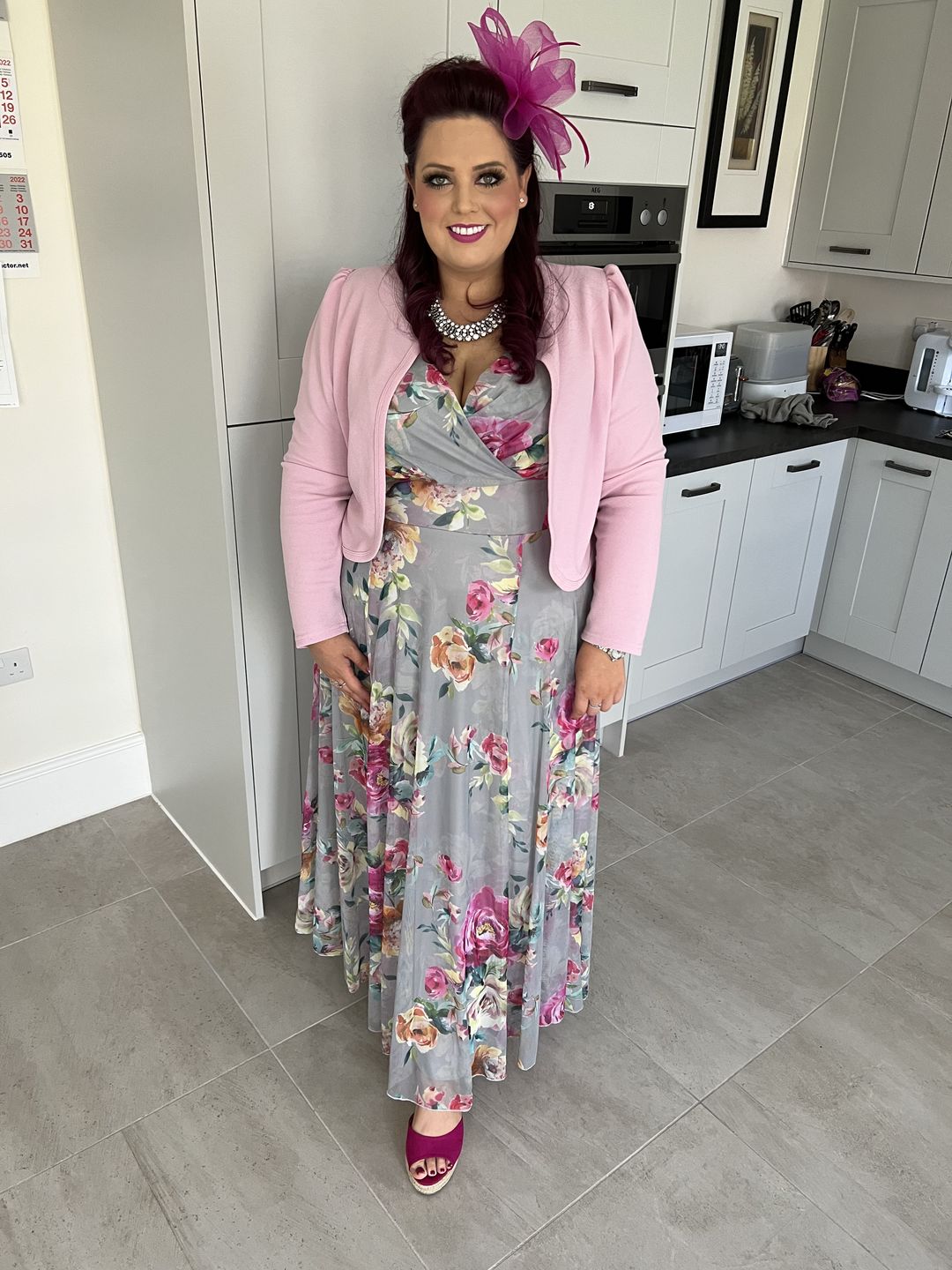 Customer photo review of Isabelle Silver Pink Float Sleeve Maxi Dress