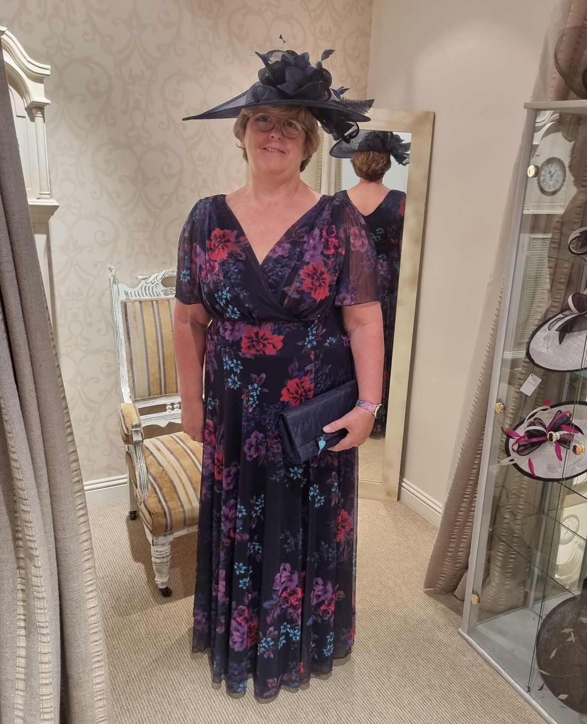 Customer photo review of Isabelle Navy Amethyst Float Sleeve Maxi Dress