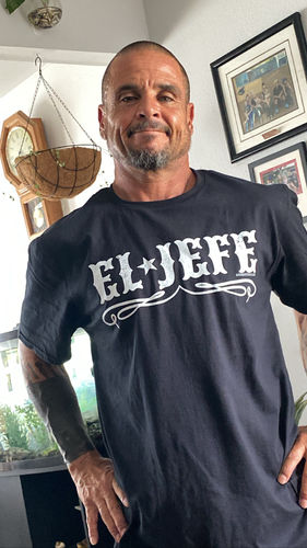 Customer photo review of El Jefe Old School OG Chingon T-Shirt