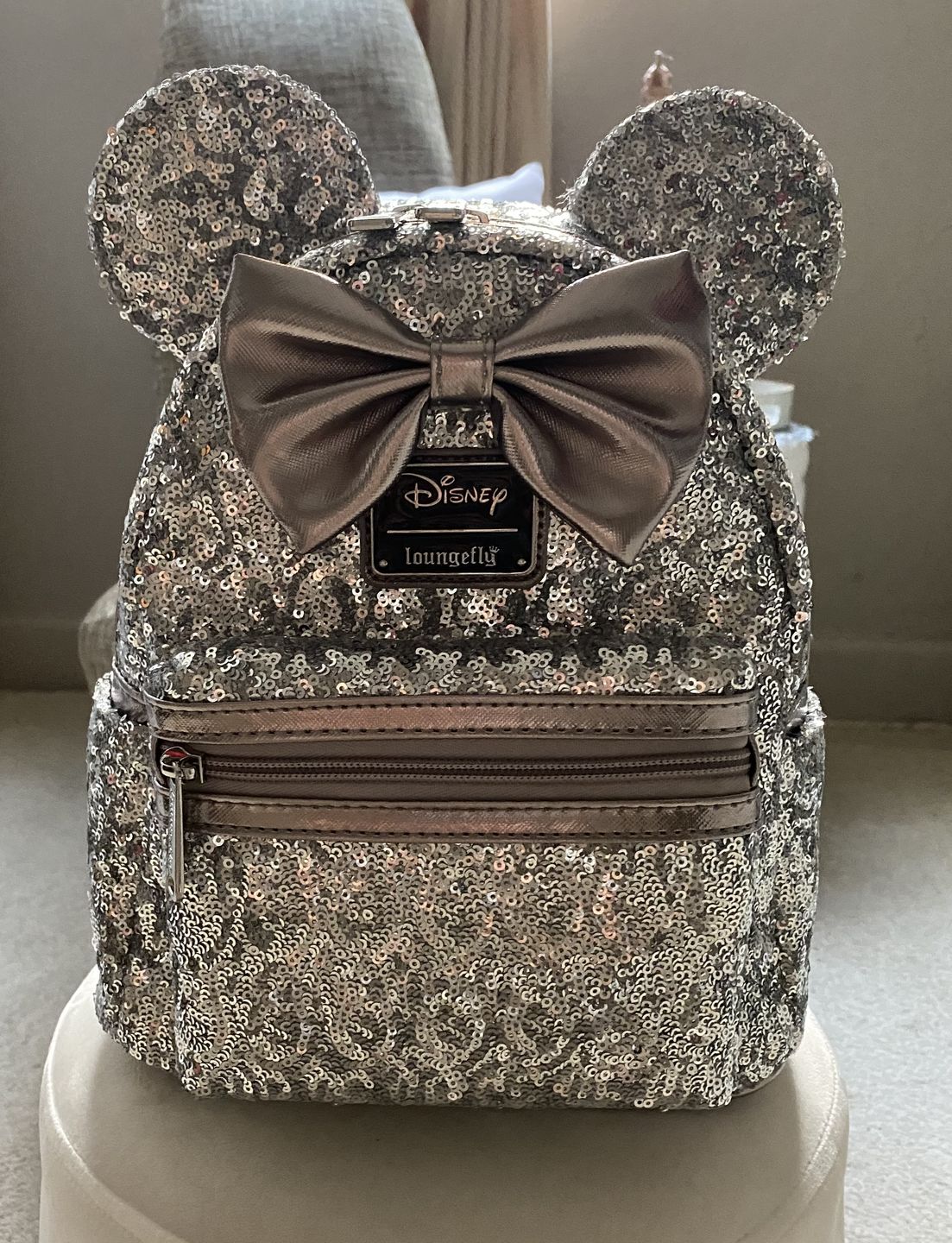 Customer photo review of 707 Street Exclusive - Loungefly Disney Minnie Mouse Silver Sequin Mini Backpack