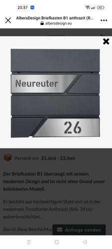 Customer photo review of AlbersDesign Briefkasten B1 anthrazit (RAL7016) personalisiert mit Edelstahl-Schildern