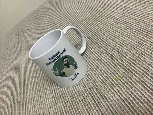Customer photo review of Virat Kohli's "Fortune Favours The Bold" Mug