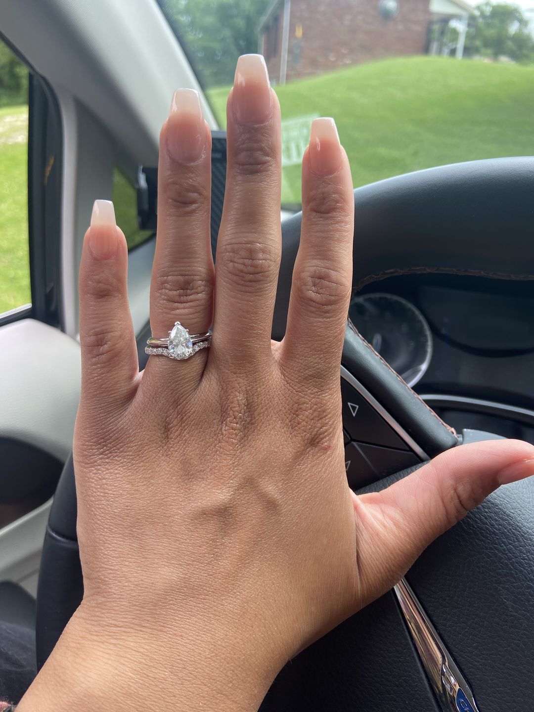 Customer photo review of Curved Pave Moissanite Half Eternity Wedding Band Stackable Ring