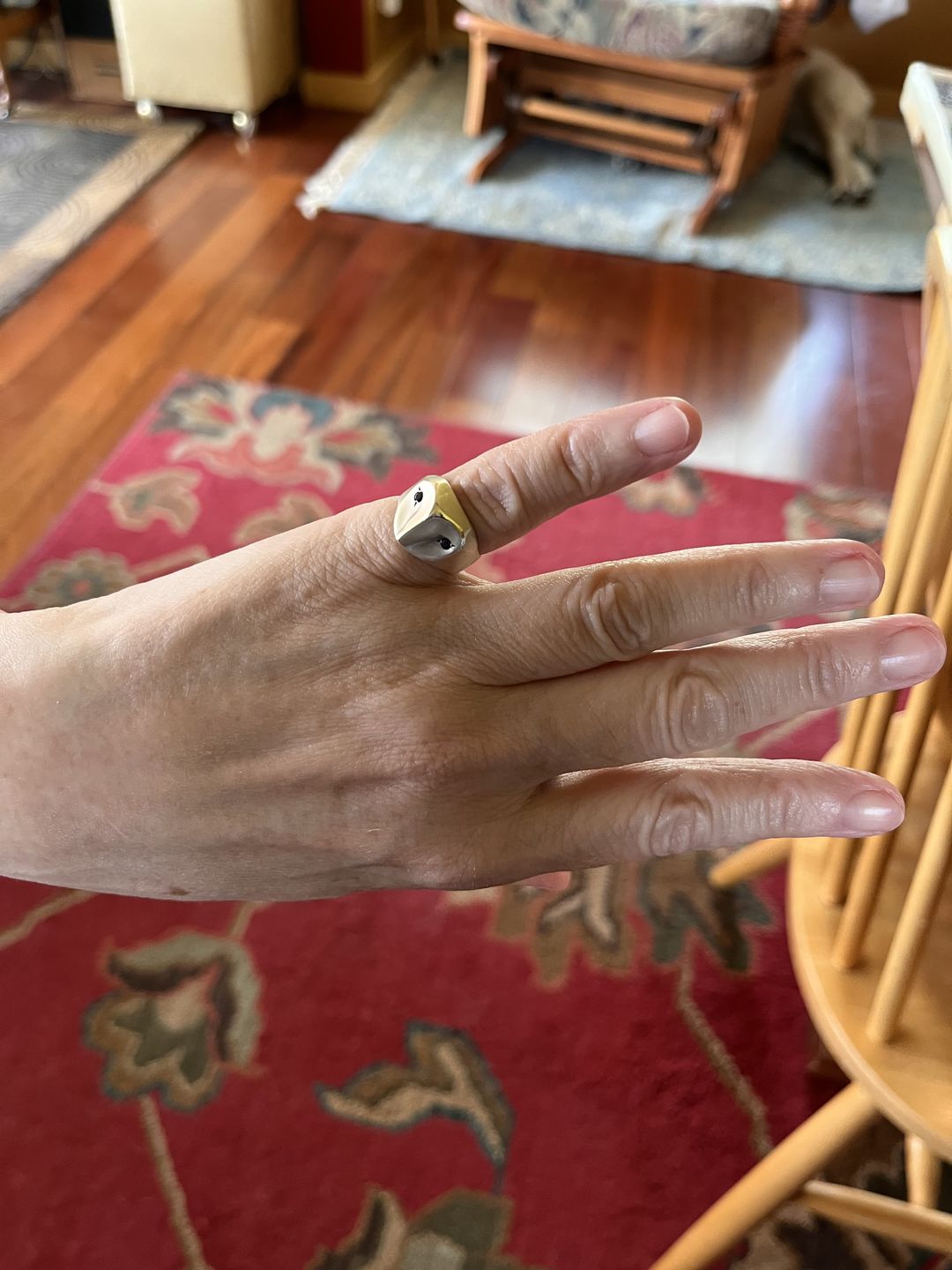 Customer photo review of Owl Ring with Sapphire Eyes