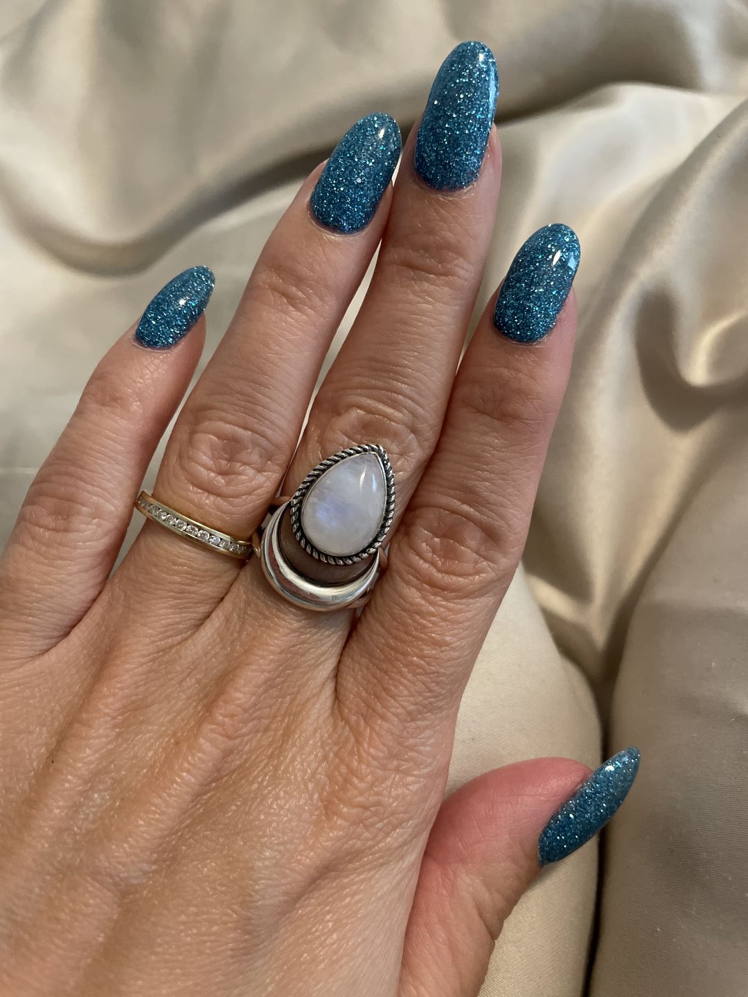 Customer photo review of Sterling Silver Crescent Moon Moonstone Ring