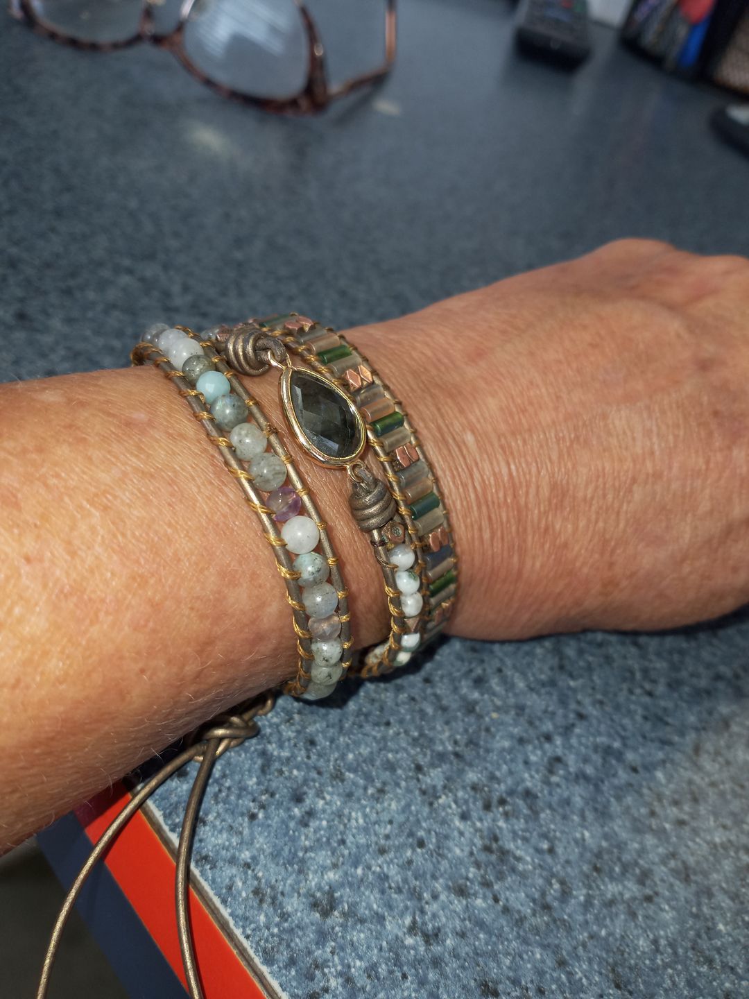 Customer photo review of Magical White Labradorite & Druzy Bracelet