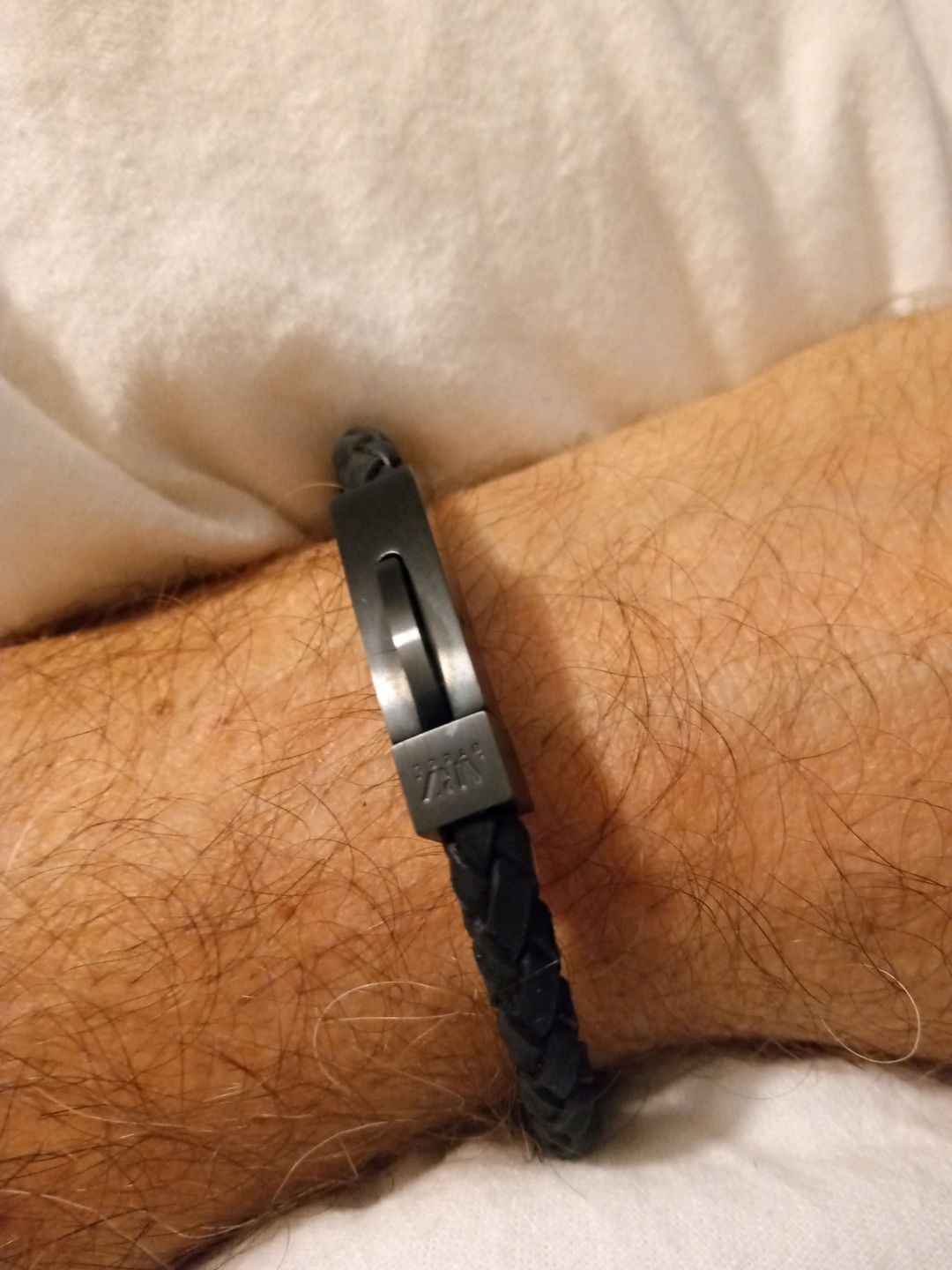 Customer photo review of 6mm Black Leather Engravable Bracelet