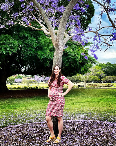 Customer photo review of Confetti Shirred Maternity Dress in Pink