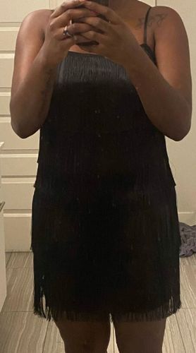 Customer photo review of Solid Color Elegant Tiered Tassel Mini Dress