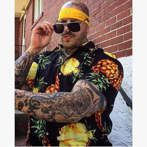 Customer photo review of Men's Navy Blue Pineapple Tropical Holiday Cotton Pocket Shirt