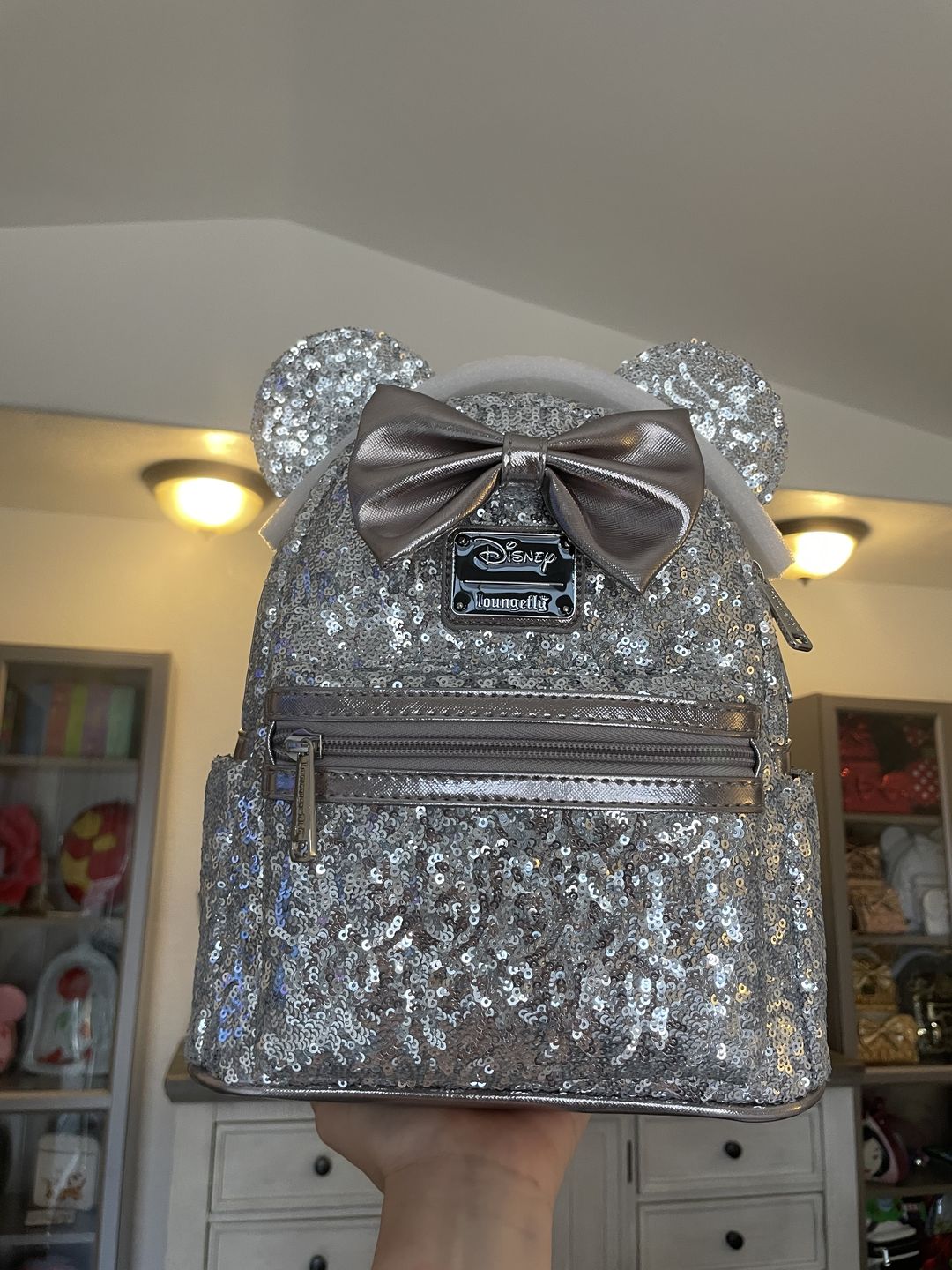 Customer photo review of 707 Street Exclusive - Disney Minnie Mouse Silver Sequin Mini Backpack - June Preorder