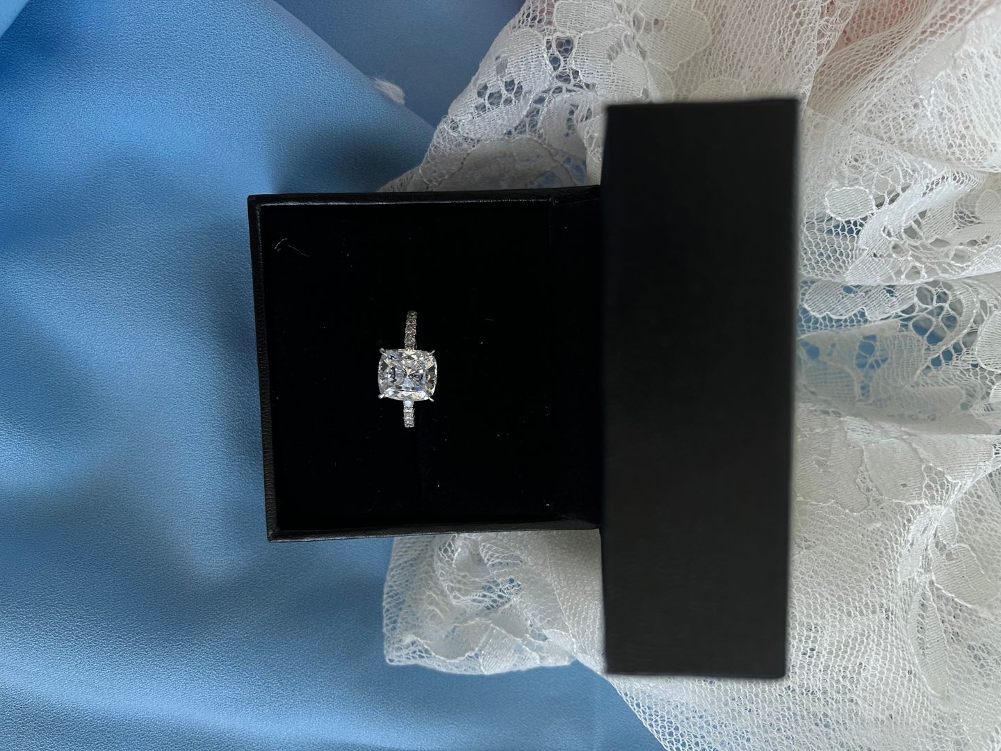 Customer photo review of S925 3.0Ct Cushion Cut Engagement Ring In Sterling Silver