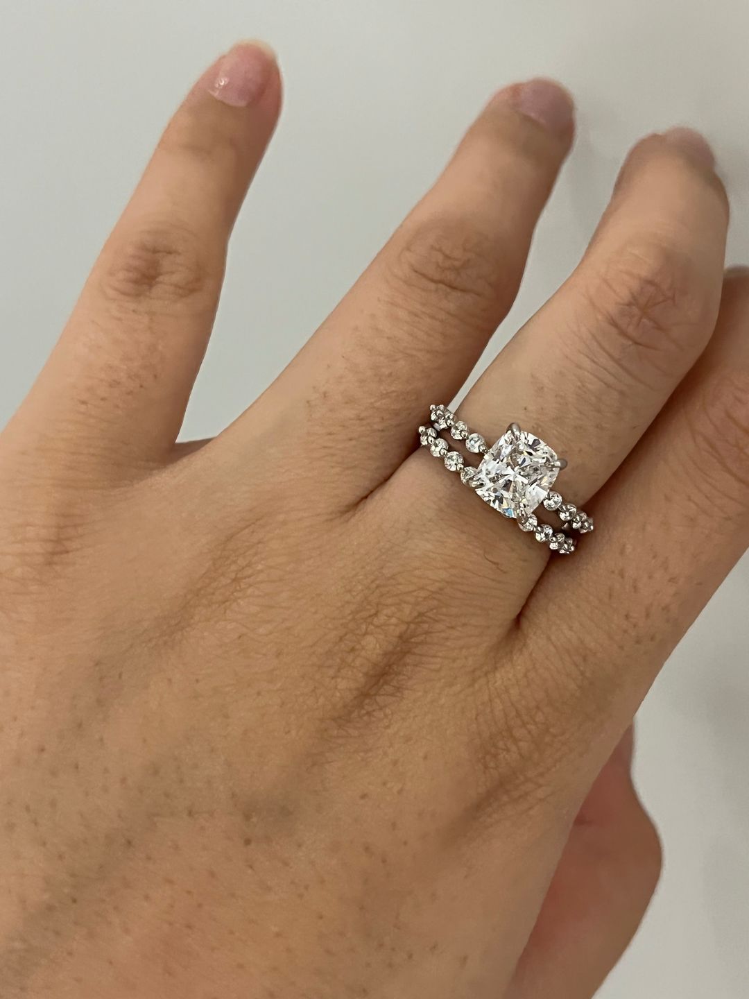 Customer photo review of S925 Exquisite 2.0 Carat Cushion Cut Women's Wedding Ring Set In Sterling Silver
