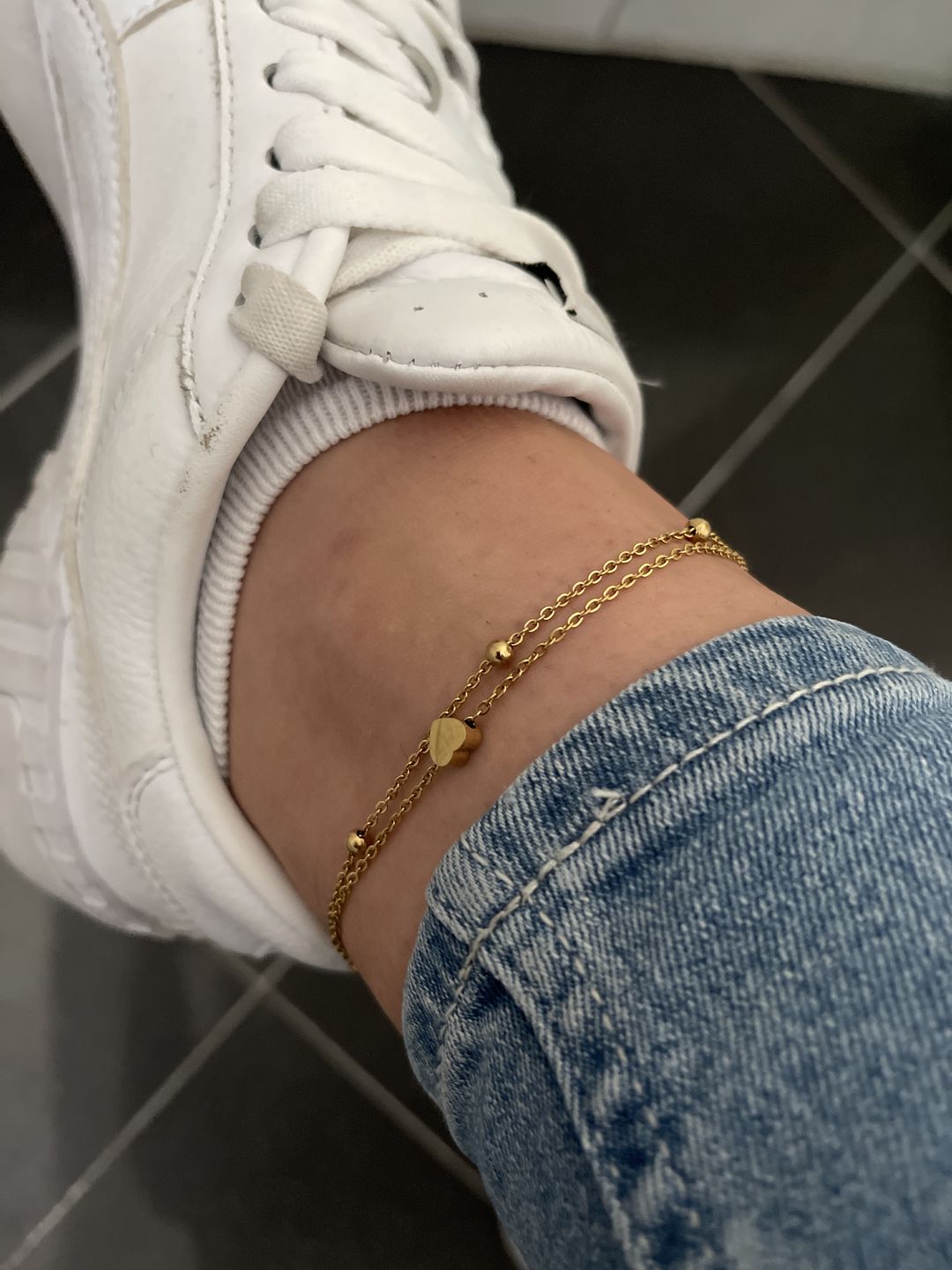 Customer photo review of Heartbeat Fußkette | 18K vergoldet