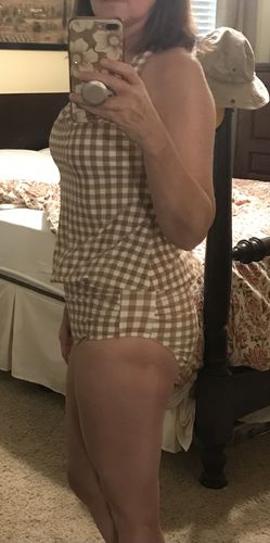 Customer photo review of The Chase Top | Clay Gingham