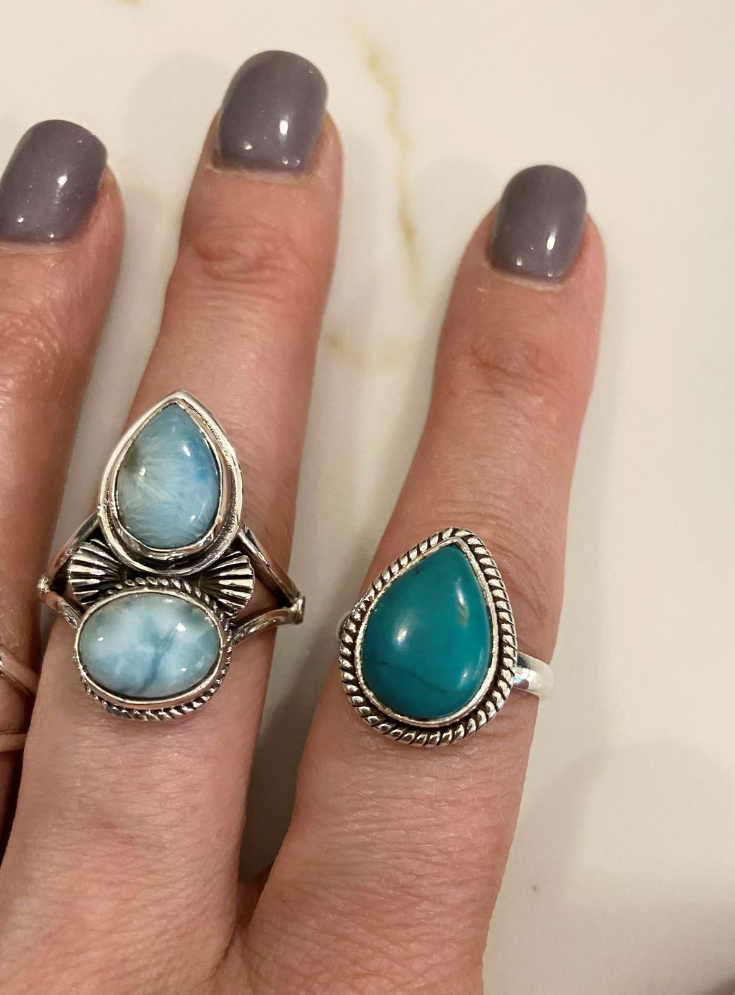 Customer photo review of Larimar Shell Ring Sterling Silver