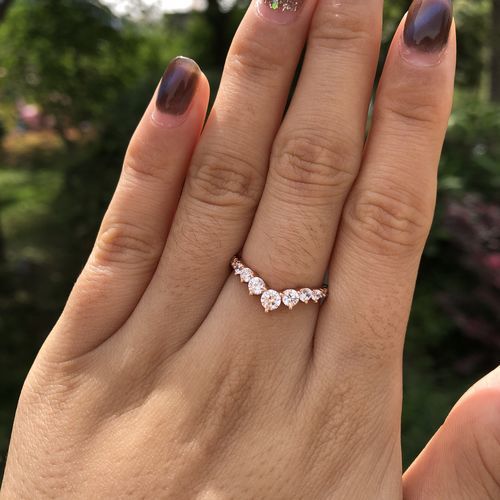 Customer photo review of S925 0.5Ct Round Cut Unique Curved Design Thin Stacking Wedding Ring In Sterling Silver