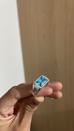 Customer photo review of Men's Ring with Sky Blue Aquamarine Gemstone in Sterling Silver