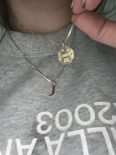 Customer photo review of Tiny Initial Necklace