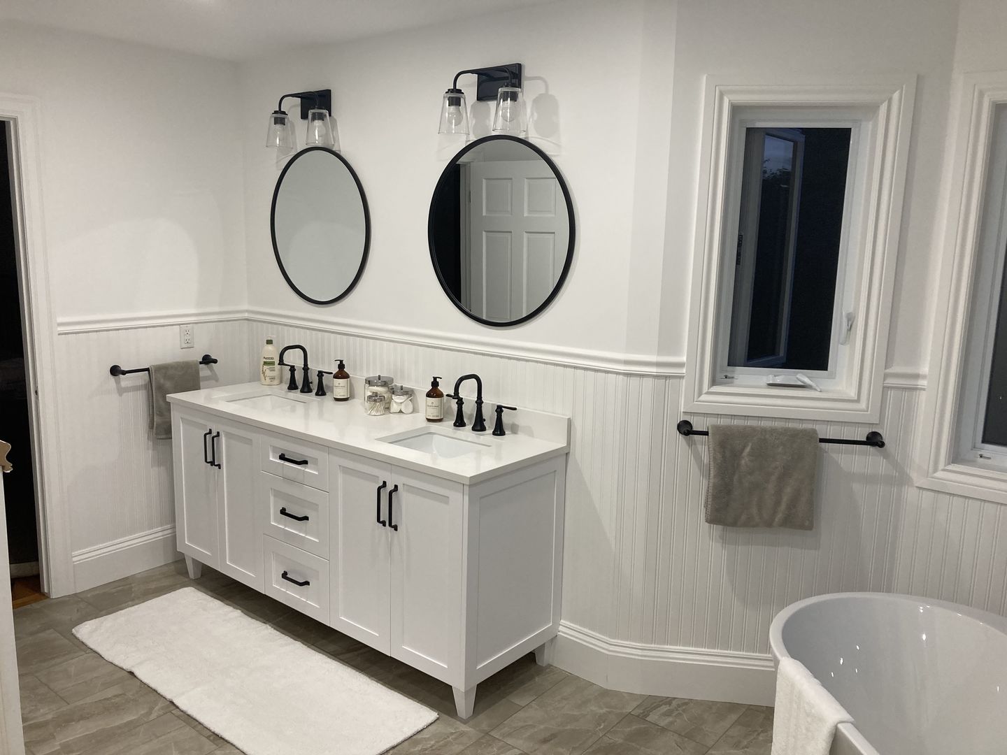 Customer photo review of Bridgeport 72" Satin White Bathroom Vanity, Double Sink
