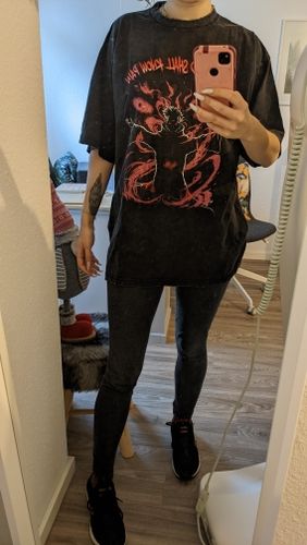 Customer photo review of Harajuku Style Vintage Washed "Pain" Oversized Tee