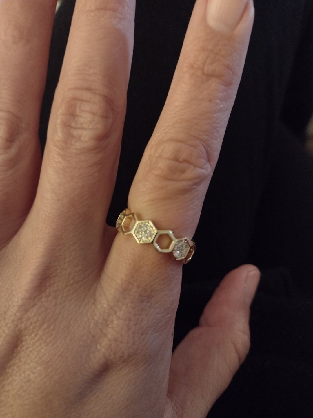 Customer photo review of Gold & Crystal Honeycomb Ring