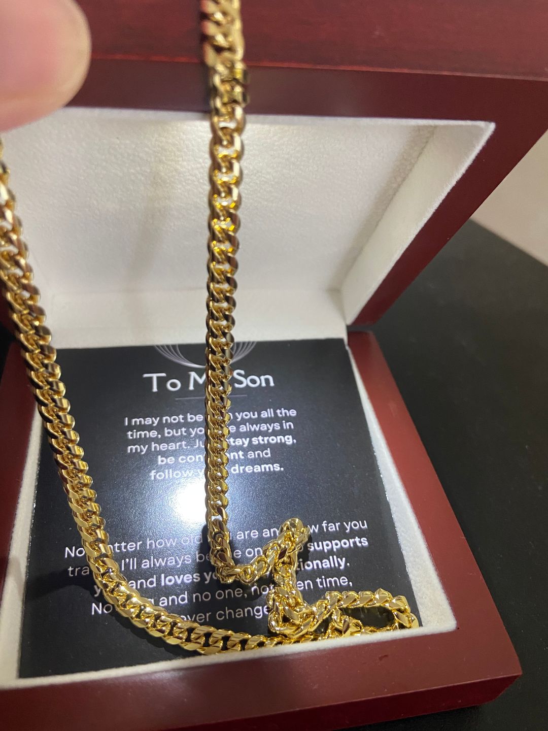 Customer photo review of To My Son, Follow Your Dreams - Cuban Link Chain