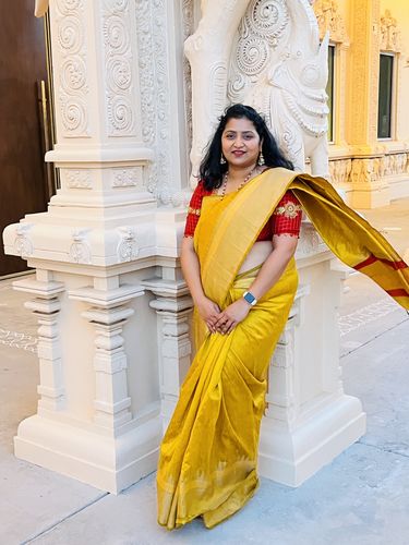 Customer photo review of Saffron Yellow Tussar Saree
